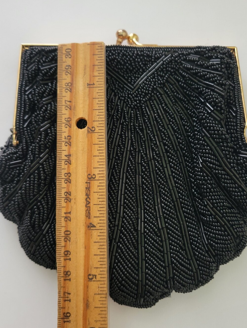 Vintage Crossbody Shell Evening Bag Clamshell Beaded Scalloped Kiss Lock Purse - Picture 5 of 7